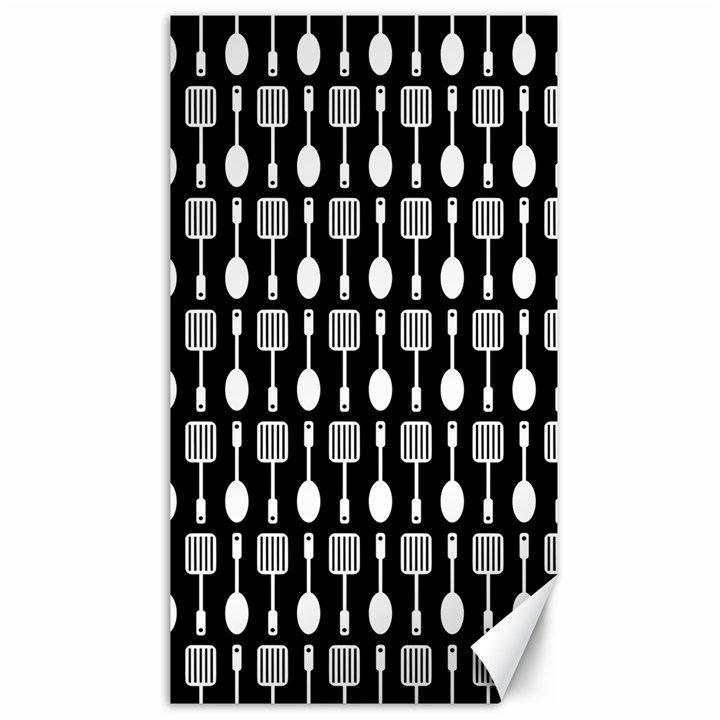 Black And White Spatula Spoon Pattern Canvas 40  x 72  