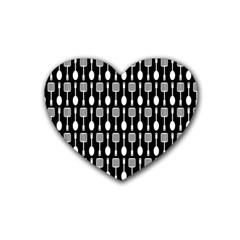 Black And White Spatula Spoon Pattern Rubber Coaster (heart) 