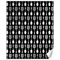 Black And White Spatula Spoon Pattern Canvas 11  X 14  