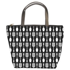 Black And White Spatula Spoon Pattern Bucket Bags by GardenOfOphir