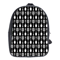 Black And White Spatula Spoon Pattern School Bags(Large) 