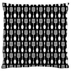 Black And White Spatula Spoon Pattern Large Cushion Cases (One Side) 