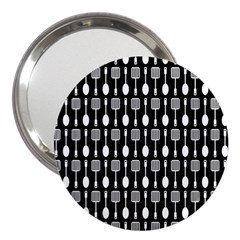 Black And White Spatula Spoon Pattern 3  Handbag Mirrors by GardenOfOphir