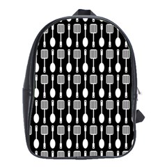 Black And White Spatula Spoon Pattern School Bags (xl)  by GardenOfOphir