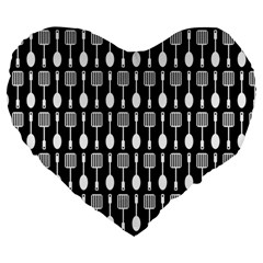 Black And White Spatula Spoon Pattern Large 19  Premium Heart Shape Cushions