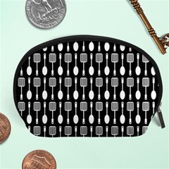 Black And White Spatula Spoon Pattern Accessory Pouches (large)  by GardenOfOphir