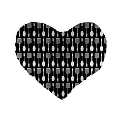 Black And White Spatula Spoon Pattern Standard 16  Premium Flano Heart Shape Cushions