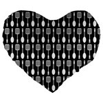 Black And White Spatula Spoon Pattern Large 19  Premium Flano Heart Shape Cushions Front