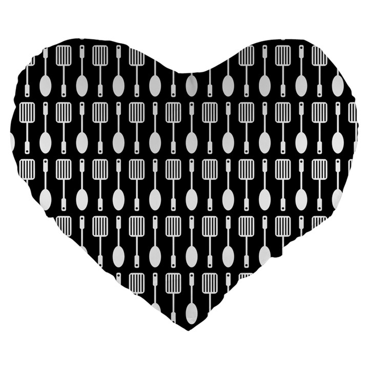 Black And White Spatula Spoon Pattern Large 19  Premium Flano Heart Shape Cushions