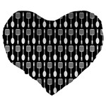 Black And White Spatula Spoon Pattern Large 19  Premium Flano Heart Shape Cushions Back