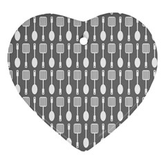 Gray And White Kitchen Utensils Pattern Ornament (heart)  by GardenOfOphir