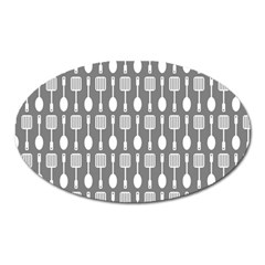 Gray And White Kitchen Utensils Pattern Oval Magnet