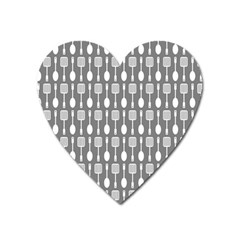 Gray And White Kitchen Utensils Pattern Heart Magnet by GardenOfOphir