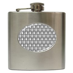 Gray And White Kitchen Utensils Pattern Hip Flask (6 Oz) by GardenOfOphir