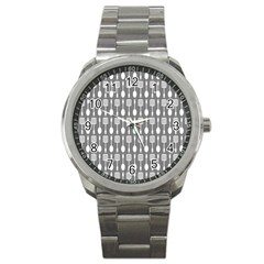 Gray And White Kitchen Utensils Pattern Sport Metal Watches