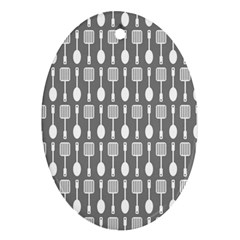 Gray And White Kitchen Utensils Pattern Oval Ornament (two Sides) by GardenOfOphir