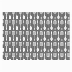 Gray And White Kitchen Utensils Pattern Large Glasses Cloth by GardenOfOphir