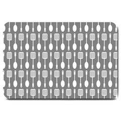 Gray And White Kitchen Utensils Pattern Large Doormat  by GardenOfOphir