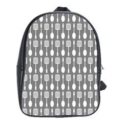 Gray And White Kitchen Utensils Pattern School Bags(large) 