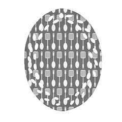 Gray And White Kitchen Utensils Pattern Oval Filigree Ornament (2-side)  by GardenOfOphir