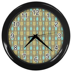 Spatula Spoon Pattern Wall Clocks (black) by GardenOfOphir