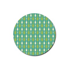 Spatula Spoon Pattern Rubber Round Coaster (4 Pack)  by GardenOfOphir