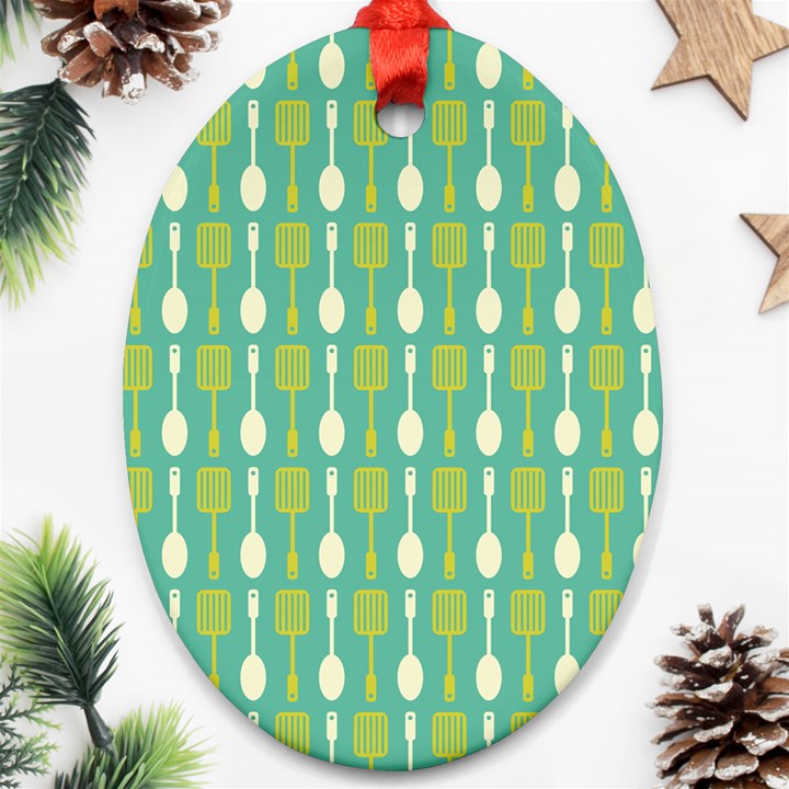 Spatula Spoon Pattern Oval Ornament (Two Sides)