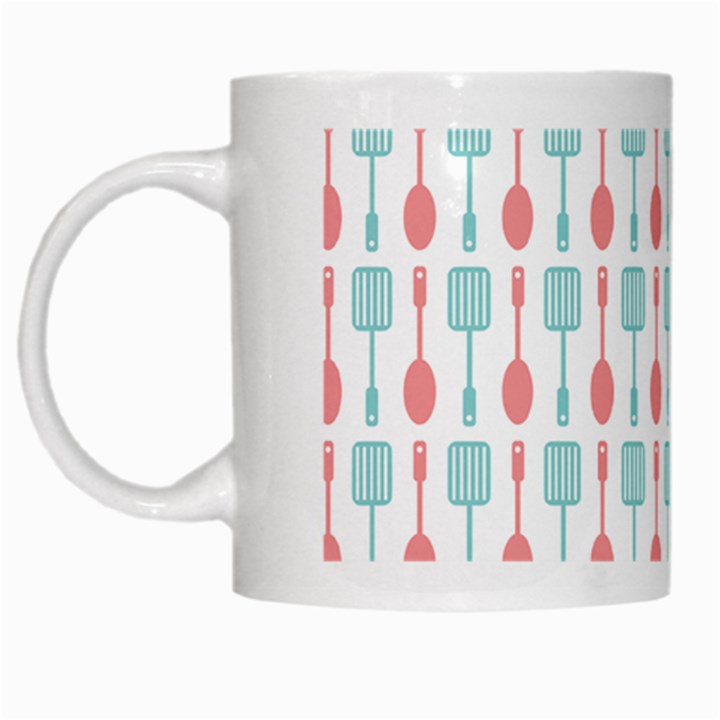 Spatula Spoon Pattern White Mugs