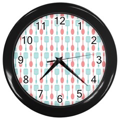 Spatula Spoon Pattern Wall Clocks (black) by GardenOfOphir