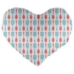 Spatula Spoon Pattern Large 19  Premium Flano Heart Shape Cushions