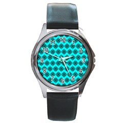 Abstract Knot Geometric Tile Pattern Round Metal Watches by GardenOfOphir