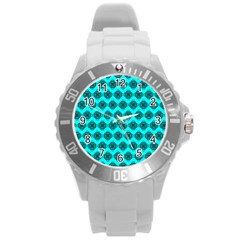 Abstract Knot Geometric Tile Pattern Round Plastic Sport Watch (l)