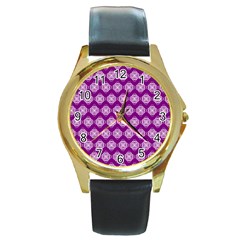 Abstract Knot Geometric Tile Pattern Round Gold Metal Watches by GardenOfOphir