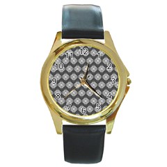 Abstract Knot Geometric Tile Pattern Round Gold Metal Watches