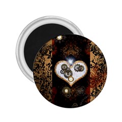 Steampunk, Awesome Heart With Clocks And Gears 2 25  Magnets by FantasyWorld7