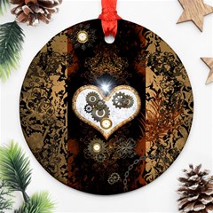 Steampunk, Awesome Heart With Clocks And Gears Ornament (round) 