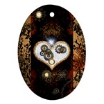 Steampunk, Awesome Heart With Clocks And Gears Ornament (Oval)  Front