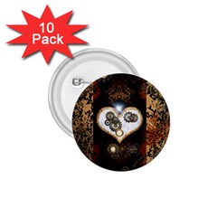 Steampunk, Awesome Heart With Clocks And Gears 1 75  Buttons (10 Pack) by FantasyWorld7