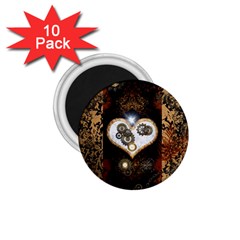 Steampunk, Awesome Heart With Clocks And Gears 1 75  Magnets (10 Pack)  by FantasyWorld7