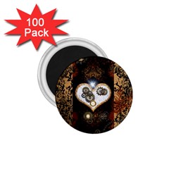 Steampunk, Awesome Heart With Clocks And Gears 1 75  Magnets (100 Pack) 