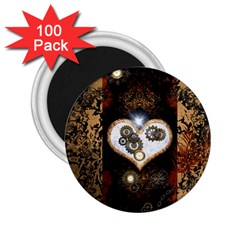 Steampunk, Awesome Heart With Clocks And Gears 2 25  Magnets (100 Pack)  by FantasyWorld7