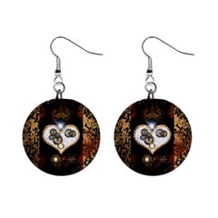 Steampunk, Awesome Heart With Clocks And Gears Mini Button Earrings by FantasyWorld7