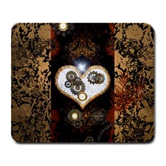 Steampunk, Awesome Heart With Clocks And Gears Large Mousepads by FantasyWorld7