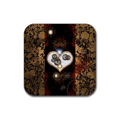 Steampunk, Awesome Heart With Clocks And Gears Rubber Coaster (square)  by FantasyWorld7