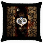 Steampunk, Awesome Heart With Clocks And Gears Throw Pillow Cases (Black) Front