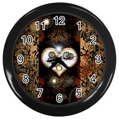 Steampunk, Awesome Heart With Clocks And Gears Wall Clocks (black) by FantasyWorld7