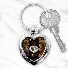 Steampunk, Awesome Heart With Clocks And Gears Key Chains (heart) 