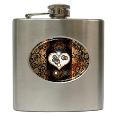 Steampunk, Awesome Heart With Clocks And Gears Hip Flask (6 Oz) by FantasyWorld7