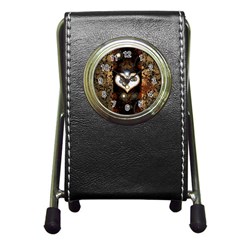 Steampunk, Awesome Heart With Clocks And Gears Pen Holder Desk Clocks