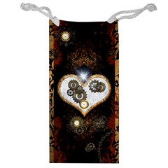 Steampunk, Awesome Heart With Clocks And Gears Jewelry Bags